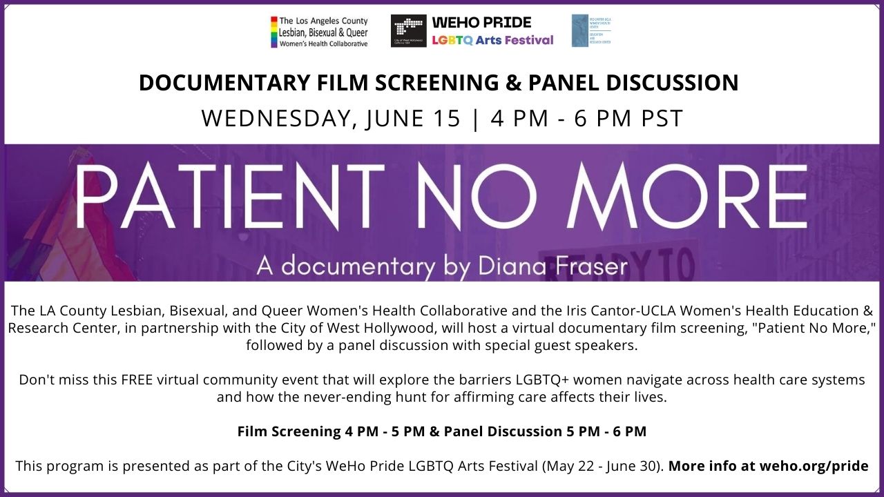 Patient No More Flyer - 2022 - WeHo Pride LGBTQ Arts Festival language (Zoom Virtual Background) (2)