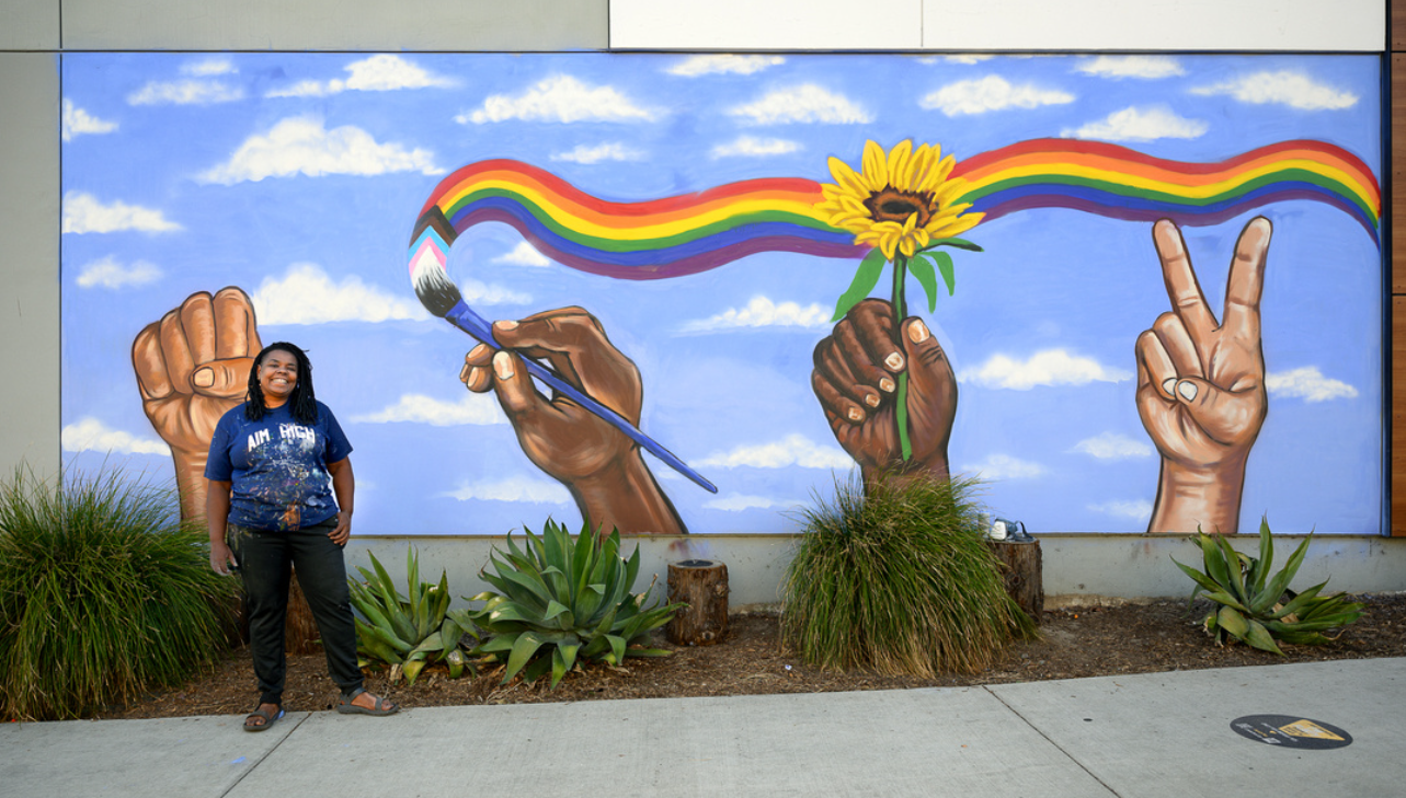 City Hall Mural with Artist LaToya Peoples May 2022 Photo Jon Viscott Courtesy City of West Hollywood