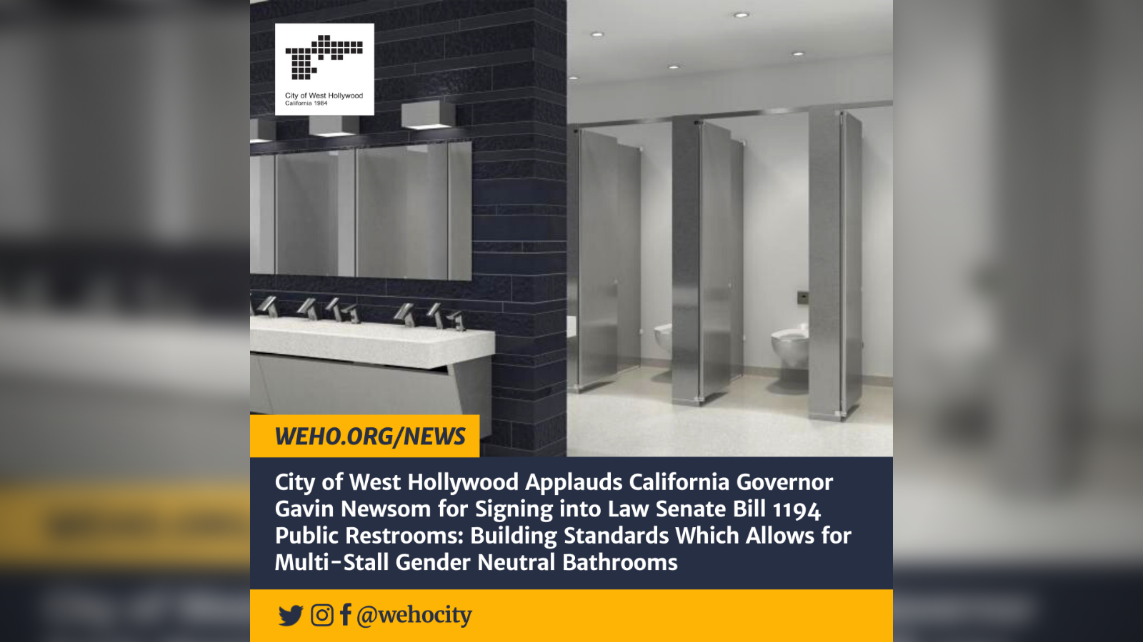 City Applauds Gov Newsom - SB 1194 - Public Restrooms