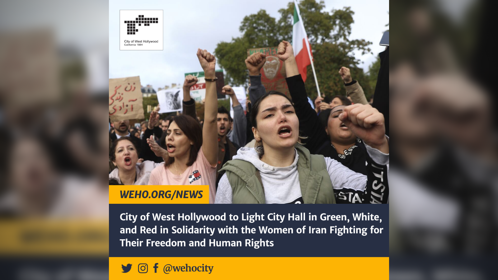 City to Light City Hall in Solidarity with the Women of Iran